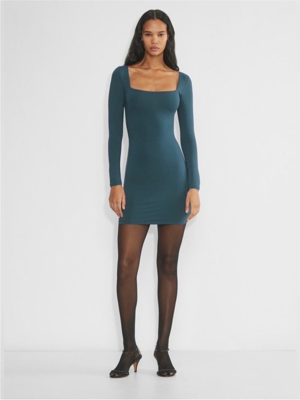 Aritzia Contour Squareneck Mini Dress Tourmaline Teal Size Medium Bodycon NWT